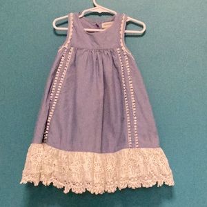 Artisan blue and cream dress with cream poke a dot details